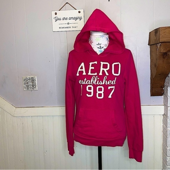Y2K Aeropostale, hot pink hoodie, sweatshirt, fitted, size large - Picture 1 of 12